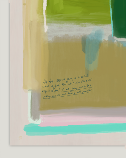 Micah 6:8—Walk Humbly, Abstract Bible Verse Print [Green]