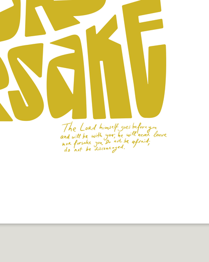 never leave nor forsake yellow Bold modern typographic Bible verse handwritten detail hoolyprints