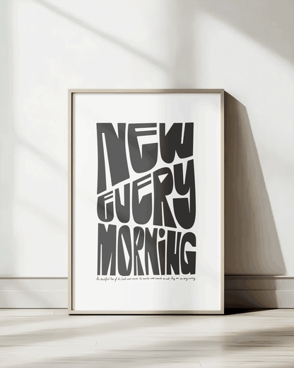 new every morning black Bold modern typographic Bible verse print framed mockup hoolyprints