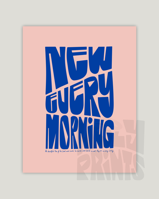 new every morning pink blue Bold modern typographic Bible verse example print inches hoolyprints