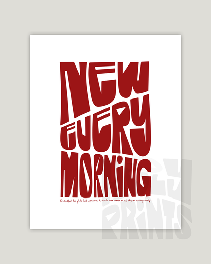 new every morning red Bold modern typographic Bible verse example print inches hoolyprints