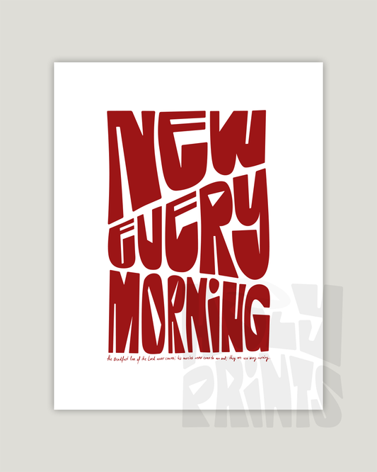 new every morning red Bold modern typographic Bible verse example print inches hoolyprints