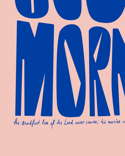 new every morning blue pink Bold modern typographic Bible verse handwritten detail hoolyprints