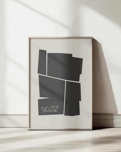 in peace i will lie down and sleep black Modern minimal abstract Bible verse print framed mockup