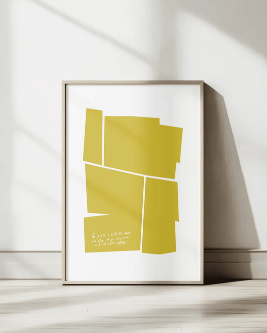 in peace i will lie down and sleep yellow Modern minimal abstract Bible verse print framed mockup