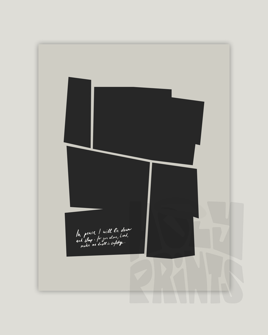 in peace i will lie down and sleep black Modern minimal abstract Bible verse example print inches