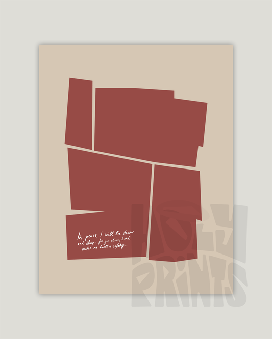 in peace i will lie down and sleep brown Modern minimal abstract Bible verse example print inches