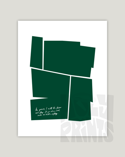 in peace i will down and sleep green Modern minimal abstract Bible verse example print inches