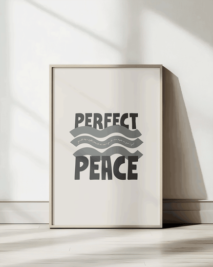 perfect peace gray Bold modern typographic Bible verse print framed mockup hoolyprints