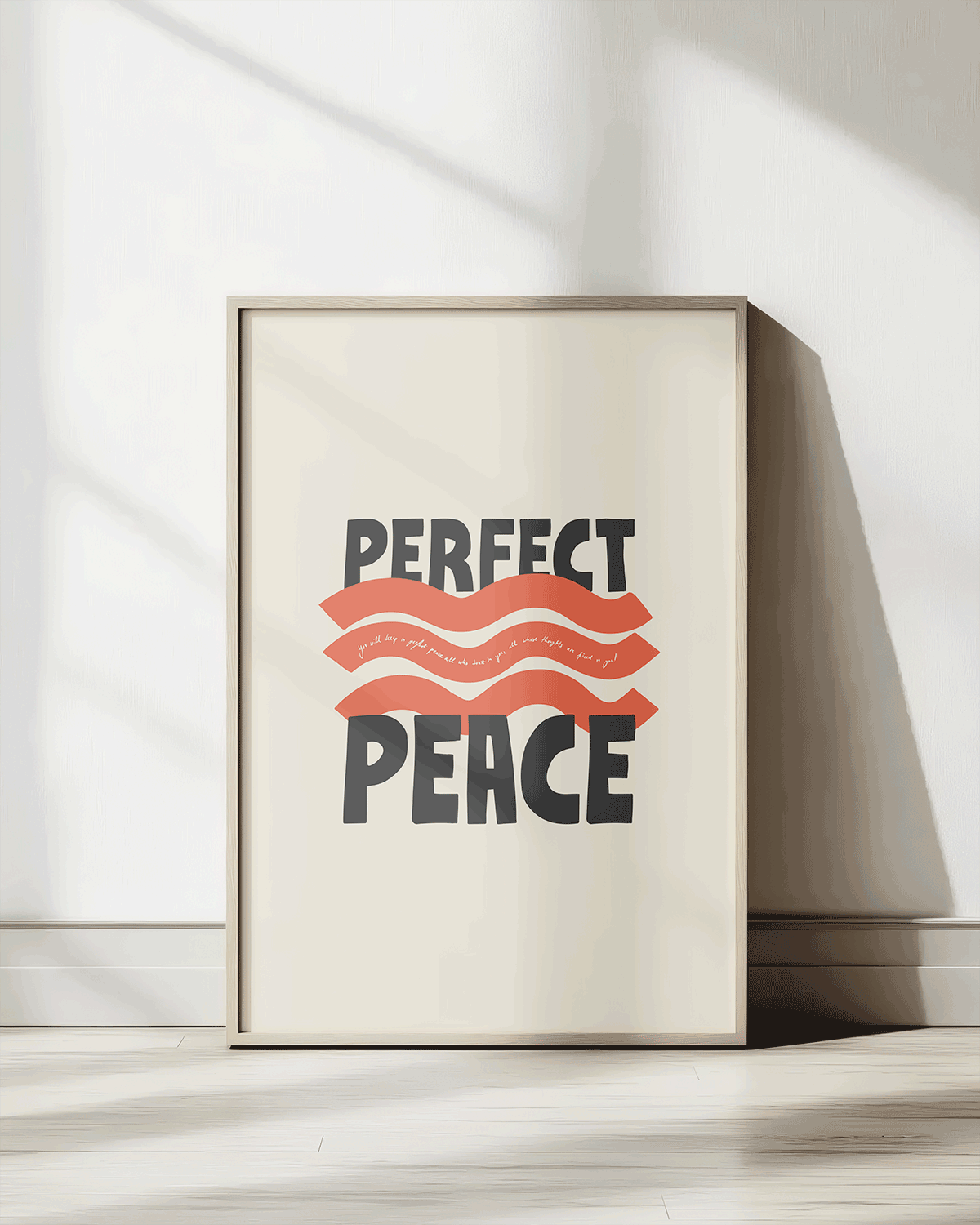 perfect peace orange black Bold modern typographic Bible verse print framed mockup hoolyprints