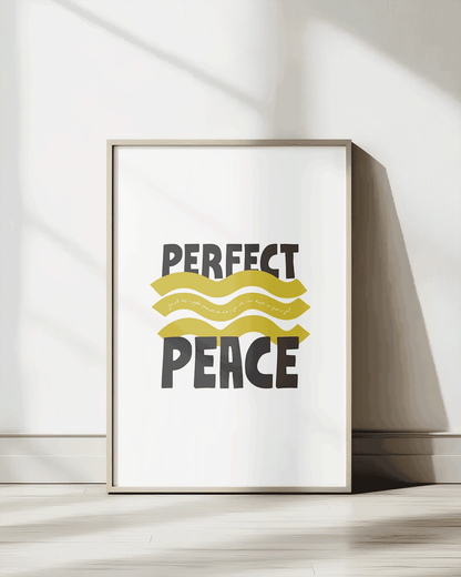 perfect peace yellow black Bold modern typographic Bible verse print framed mockup hoolyprints
