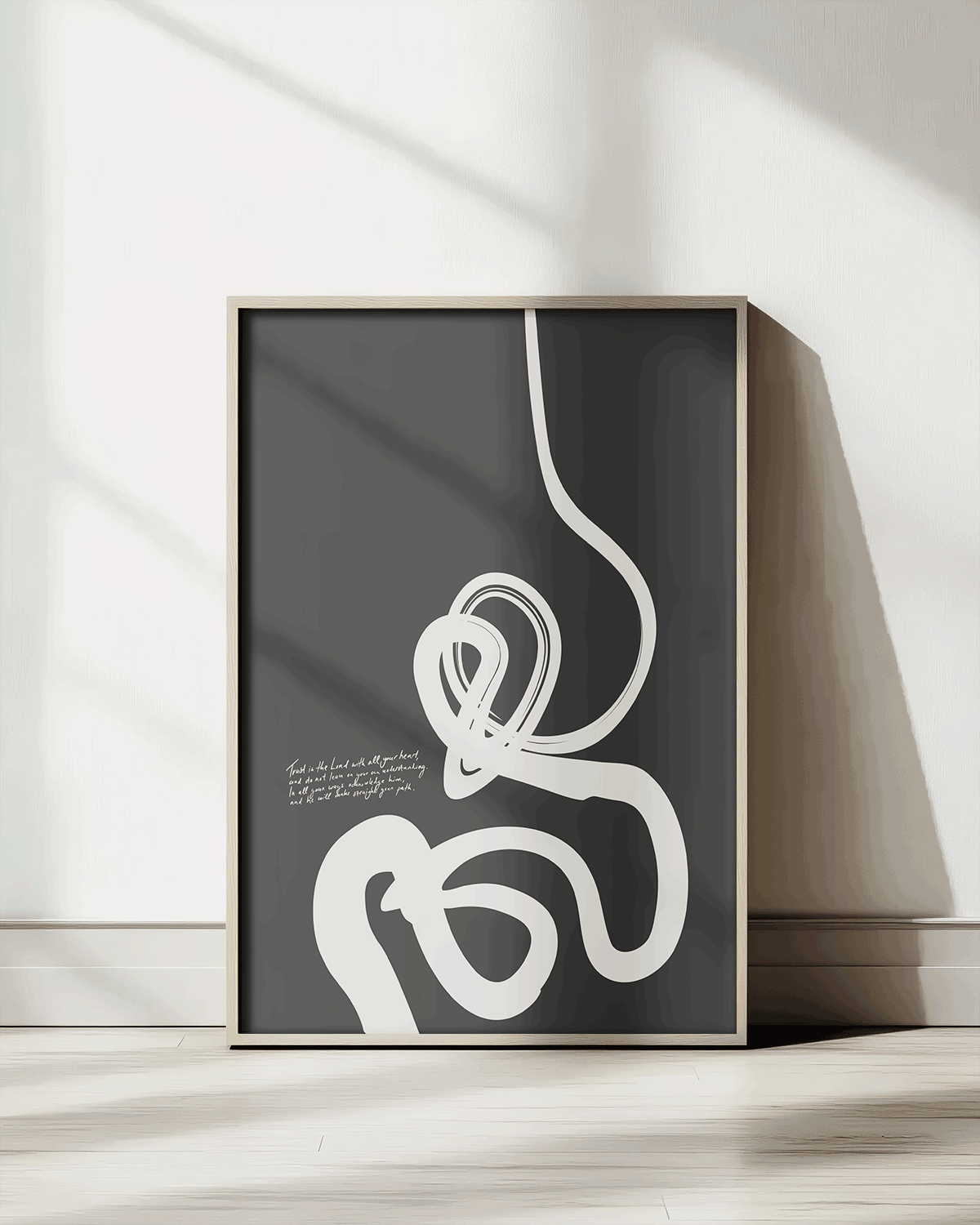 Proverbs 3: 5-6 Abstract Bible verse art print, Black (inv)
