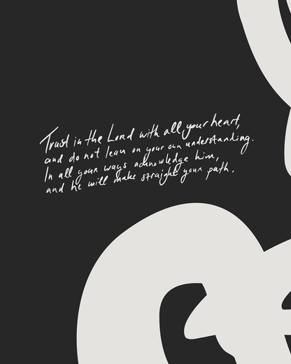 Proverbs 3: 5-6 Abstract Bible verse art print, Black (inv), detail - HoolyPrints