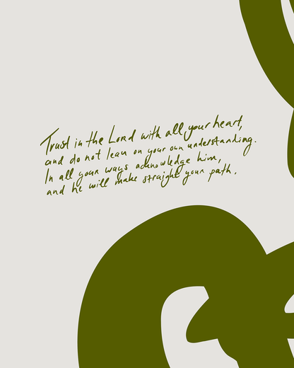 Proverbs 3: 5-6, Modern abstract art print with Bible verse in green - HoolyPrints