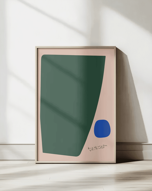 my refuge and fortress green blue pink Modern minimal abstract Bible verse print framed mockup