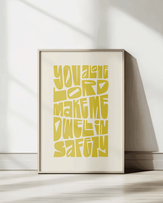 Bold modern typographic Bible verse wall decor art print framed mockup hoolyprints