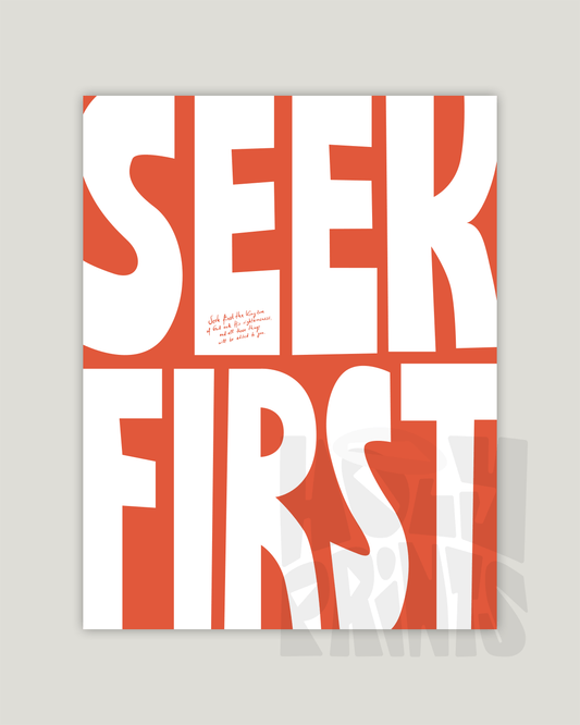 seek first orange Bold modern typographic Bible verse example print inches hoolyprints