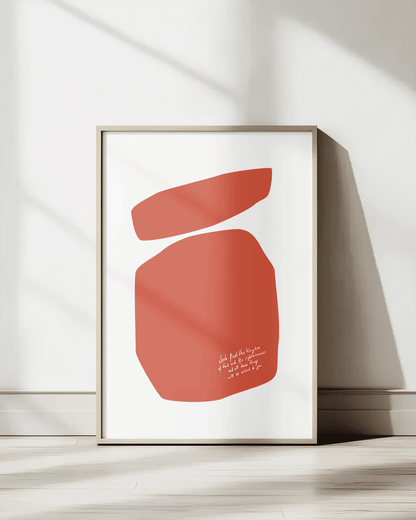seek first the kingdom orange Modern minimal abstract Bible verse print framed mockup