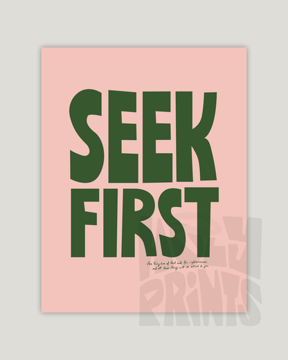 seek first green pink Bold modern typographic Bible verse example print inches hoolyprints
