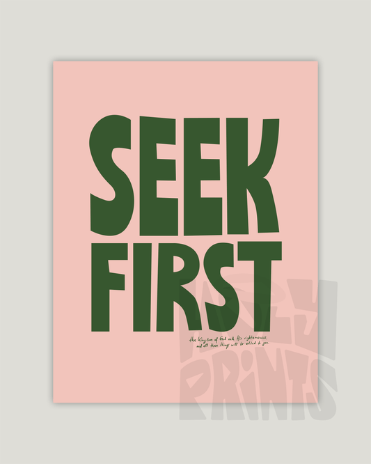 seek first green pink Bold modern typographic Bible verse example print inches hoolyprints