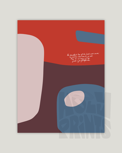 steadfast love red blue Modern minimal abstract Bible verse example print inches hoolyprints
