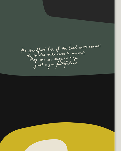 steadfast love yellow green Modern minimal abstract Bible verse handwritten detail hoolyprints