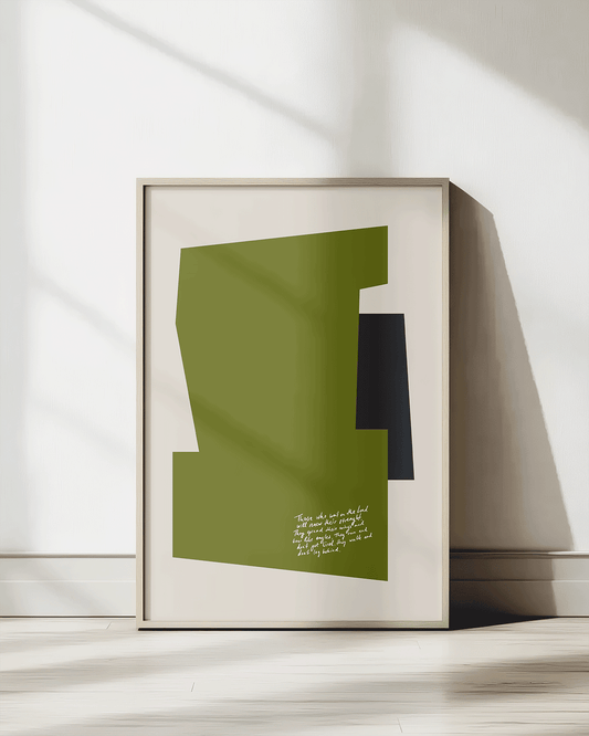 wait on the lord strength renewed green black Modern minimal abstract Bible verse print framed mockup