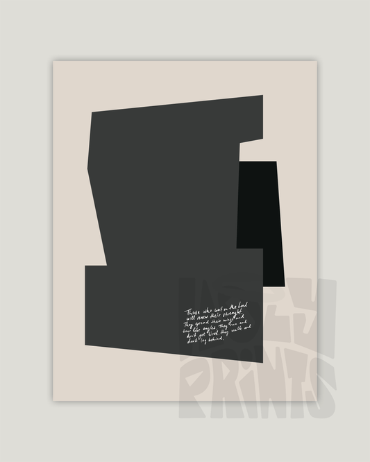 strength renewed wait on the lord black and white Modern minimal abstract Bible verse example print inches