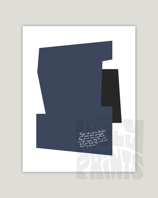 wait on the lord strength renewed blue black Modern minimal abstract Bible verse example print inches
