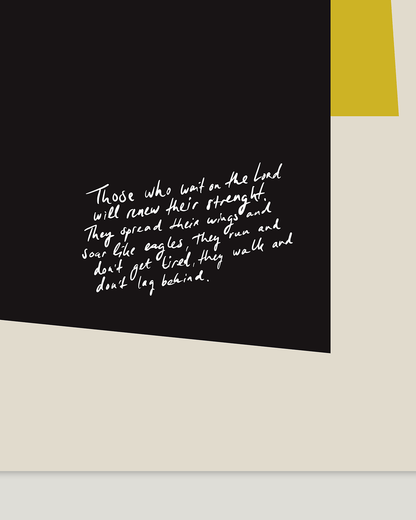 strength renewed wait Modern minimal abstract Bible verse handwritten detail