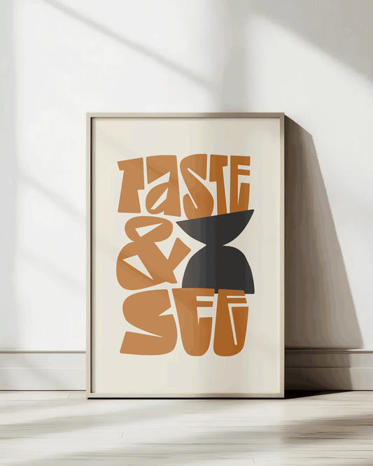 taste and see brown black Bold modern typographic Bible verse print framed mockup hoolyprints