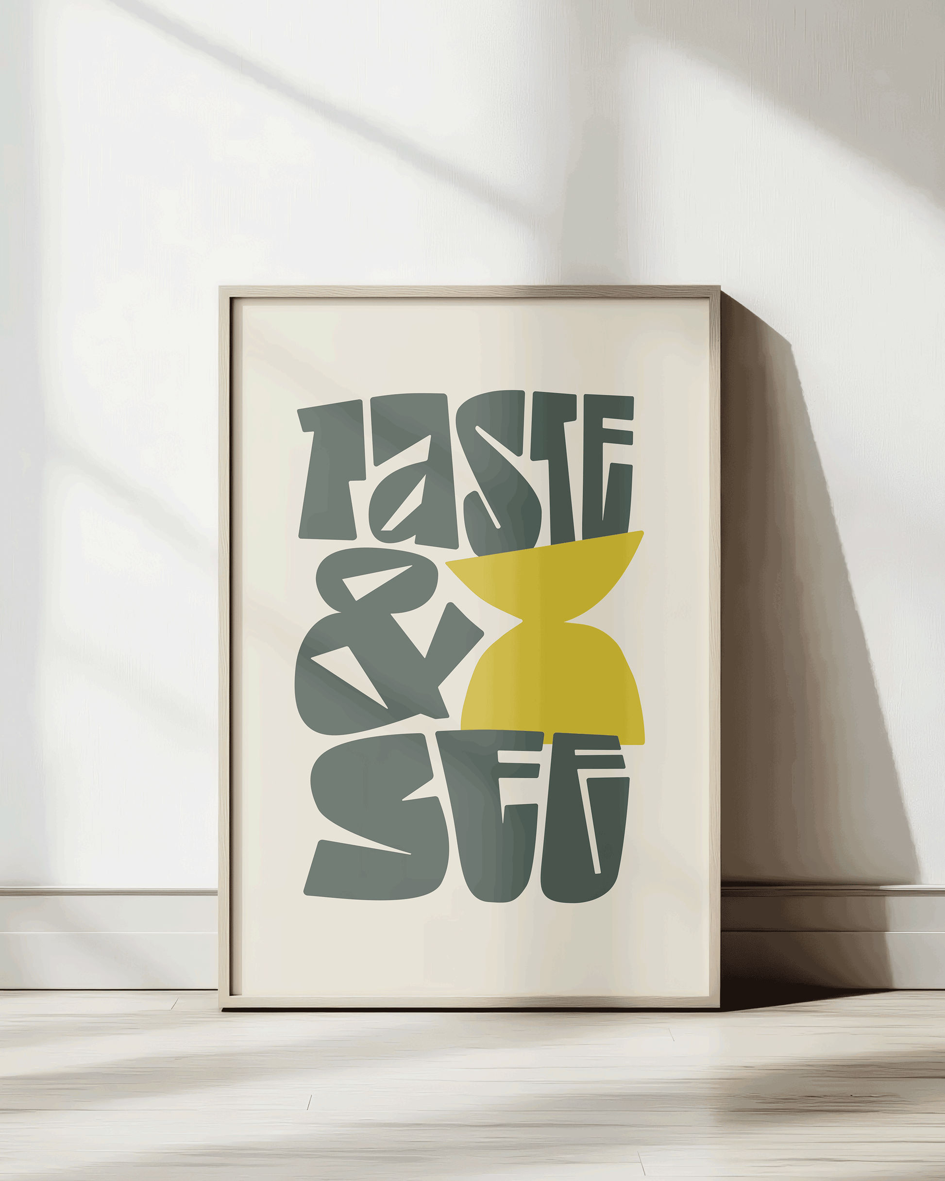 taste and see green yellow Bold modern typographic Bible verse print framed mockup hoolyprints