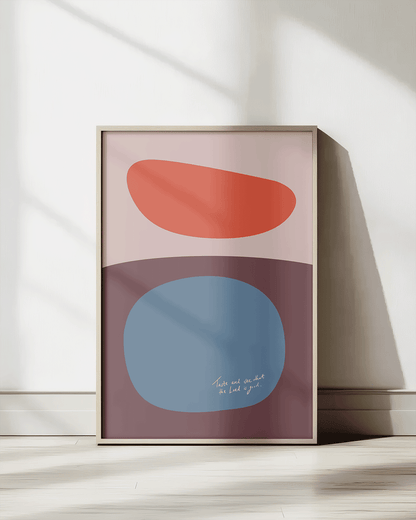 taste and see that the lord is good blue red pink brown Modern minimal abstract Bible verse print framed mockup