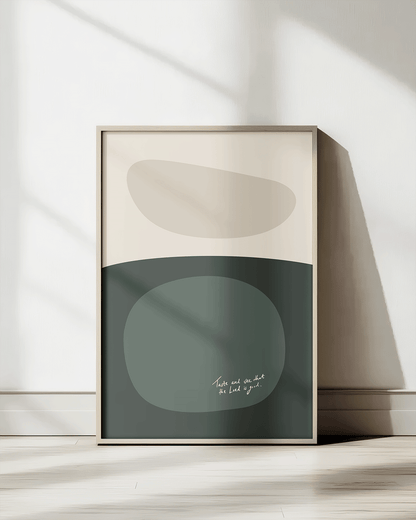 taste and see that the lord is good green beige Modern minimal abstract Bible verse print framed mockup