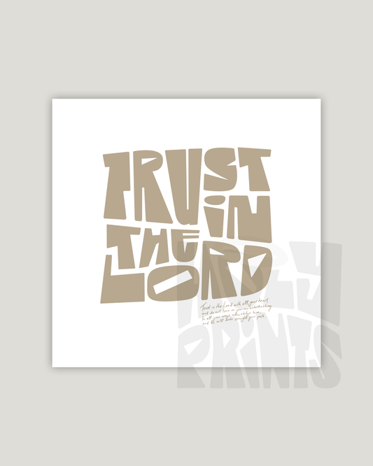 trust in the lord almond square Bold modern typographic Bible verse example print inches hoolyprints