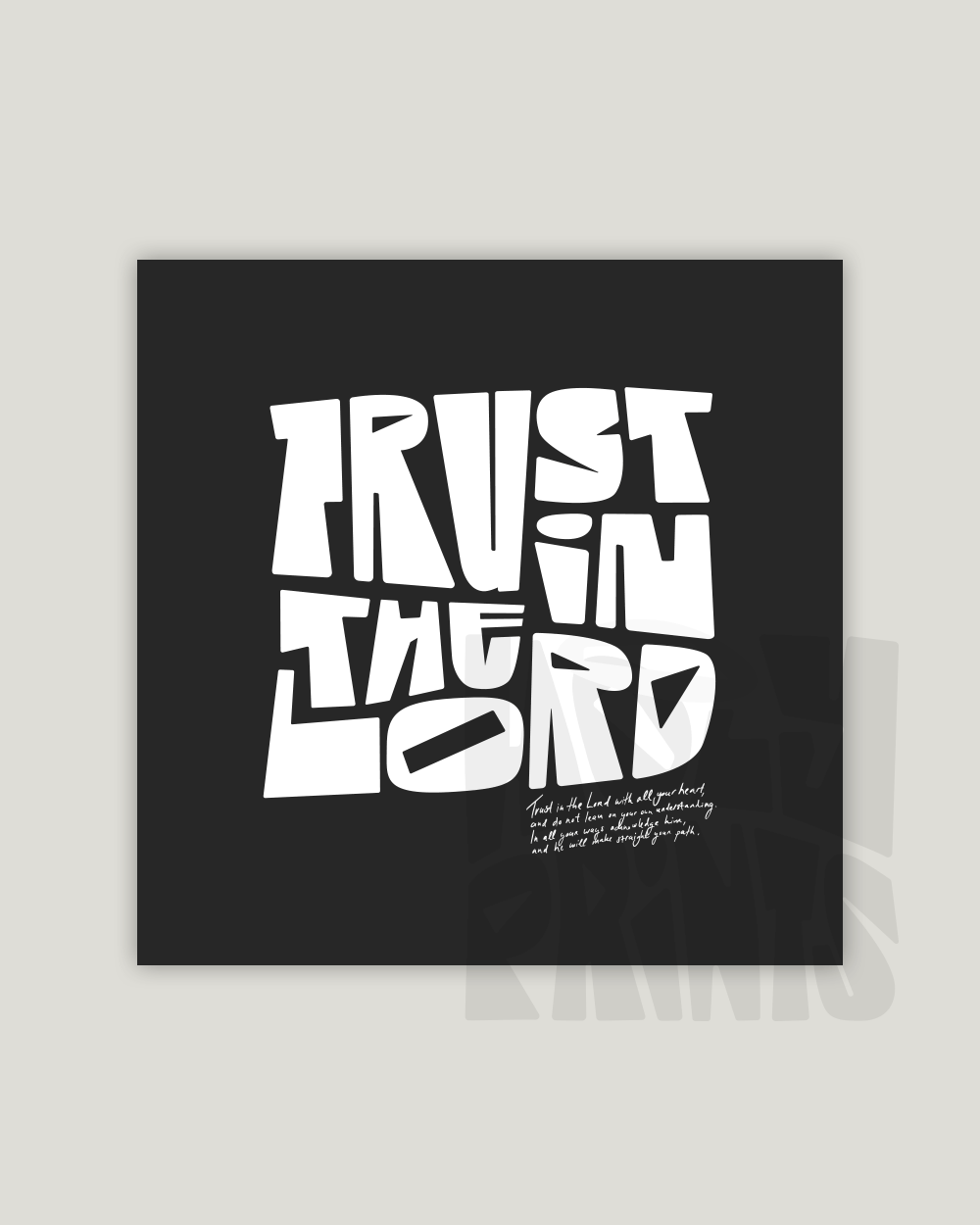 trust in the lord black square Bold modern typographic Bible verse example print inches hoolyprints