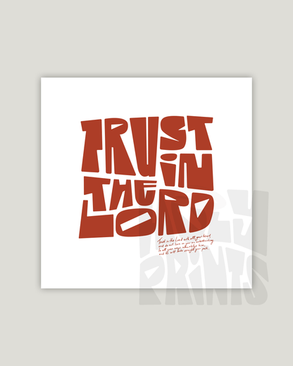 trust in the lord brownred square Bold modern typographic Bible verse example print inches hoolyprints