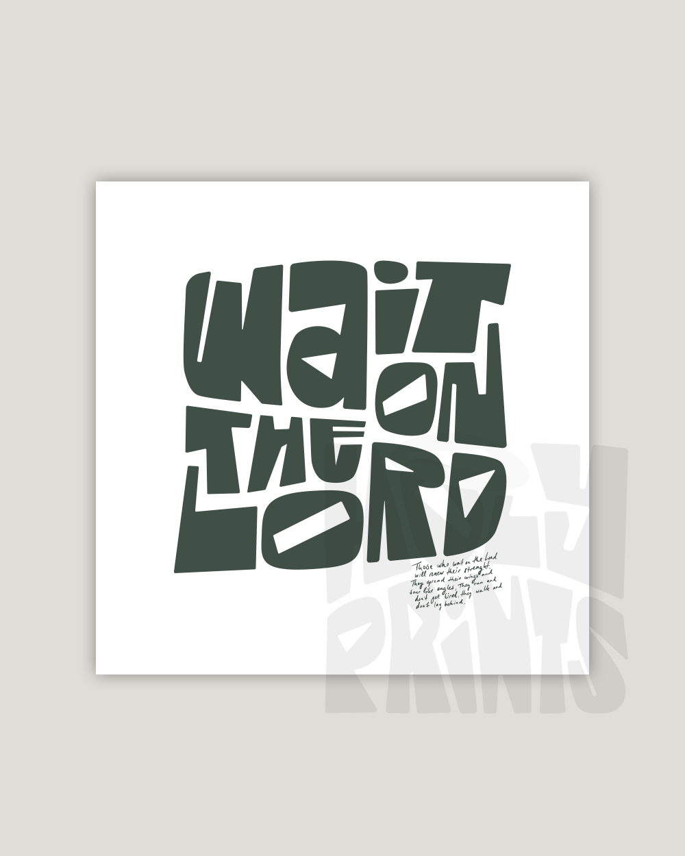 wait on the lord dark green squared Bold modern typographic Bible verse example print inches hoolyprints