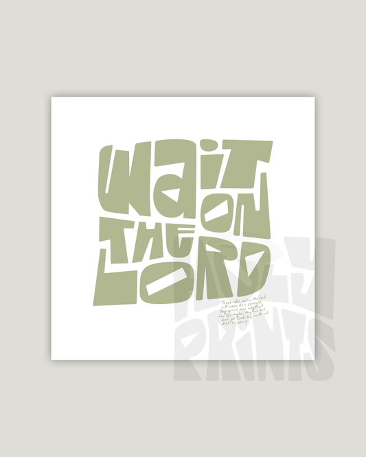 wait on the lord light green squared Bold modern typographic Bible verse example print inches hoolyprints