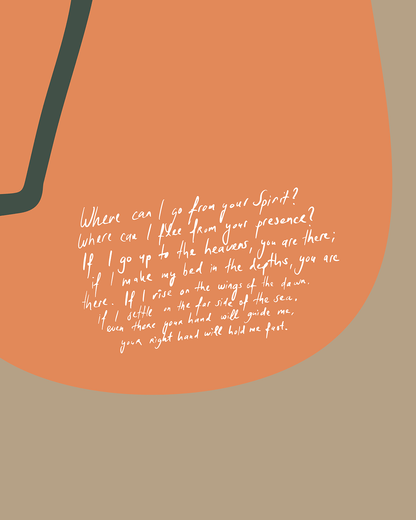 Handwritten bible verse where can i go from your spirit detail poster in sand tones